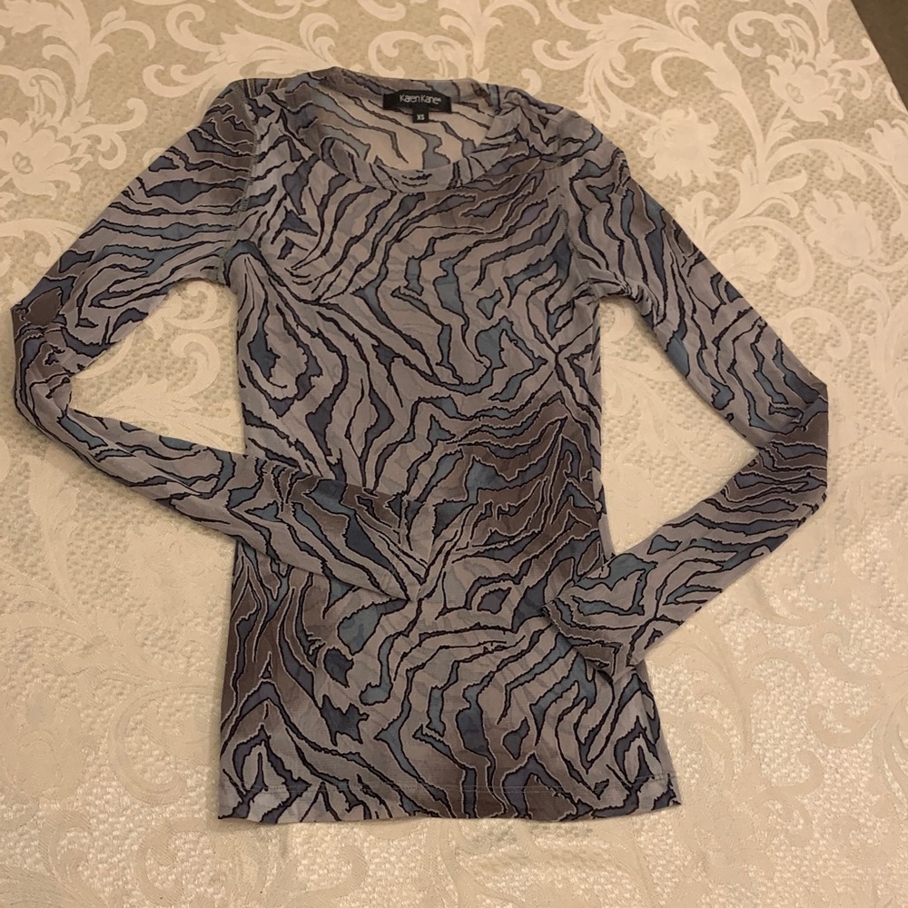Karen Kane Blue and Brown Patterned Blouse